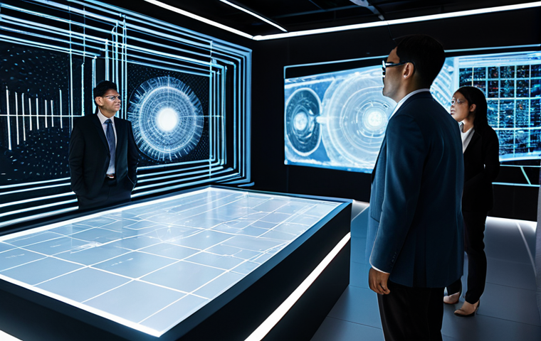 A diverse group of professional data scientists and ethicists, fully clothed in professional business attire, gathered in a brightly lit, modern data lab. They are observing a complex, transparent 3D holographic projection of an artificial intelligence 'black box' model, with clear, illuminating pathways and data flow visualized inside, representing Explainable AI (XAI). The scene emphasizes the process of gaining insights and understanding AI decisions. The atmosphere is collaborative and focused. Perfect anatomy, correct proportions, natural pose, well-formed hands, proper finger count, natural body proportions. High-resolution, professional photography, digital art. Safe for work, appropriate content, fully clothed, professional.